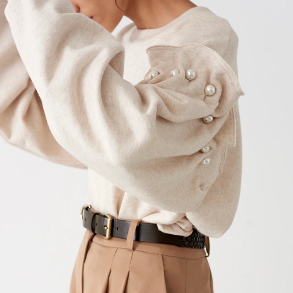 Sz XS Mother of Pearl Dani Oatmeal Pearl Detail Sweatshirt - Picture 2 of 10